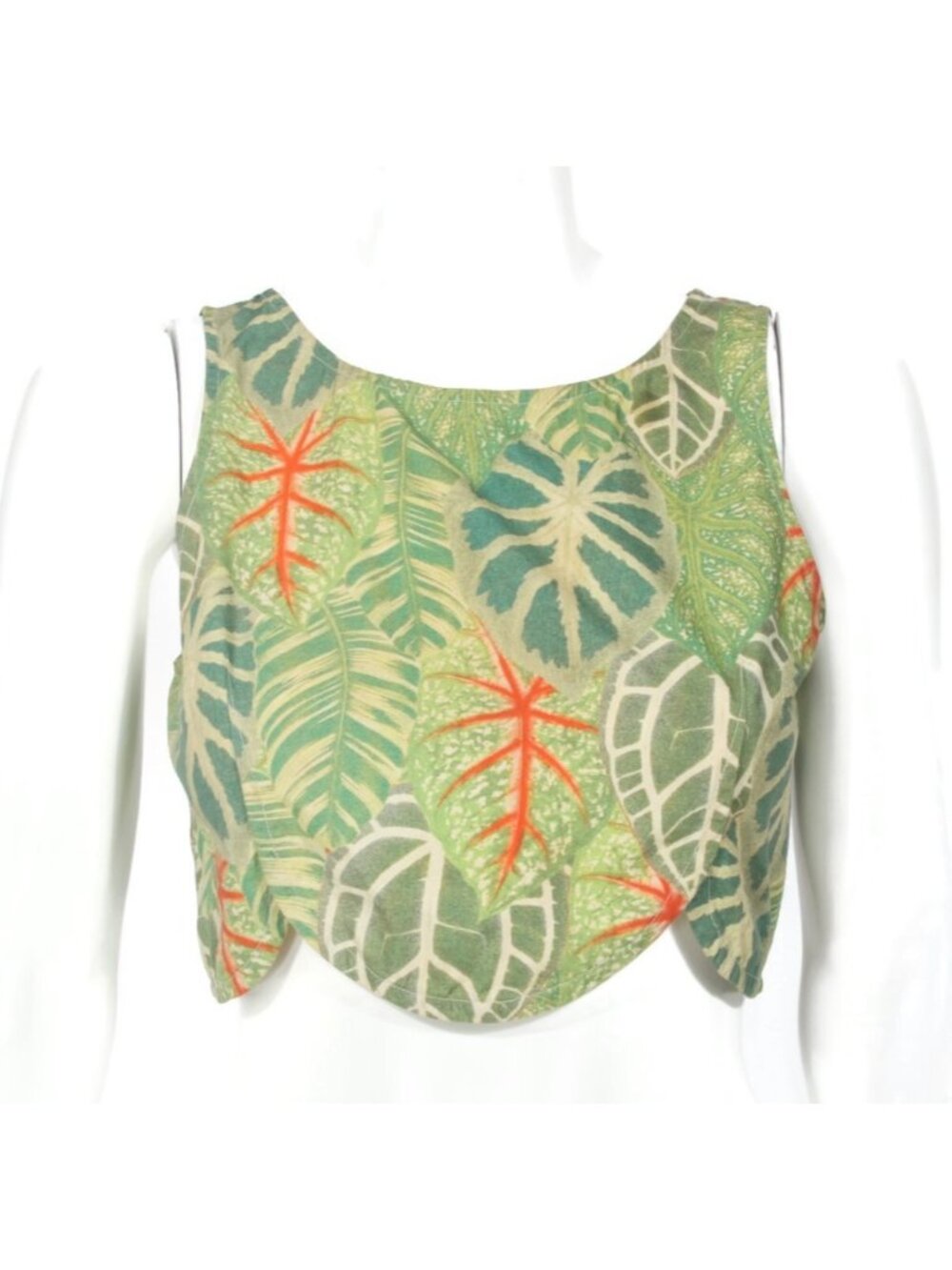 SAMANTHA PLEET Scallop Hem Leaf Crop Tank Top sz Small Zip Back /272